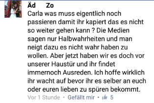 Franke A droht offensichtlich Franke B damit, dass seine lieben "es zu spüren bekommen". Absurd, welches Meinungsdiktat von den Nationalisten ausgeht.