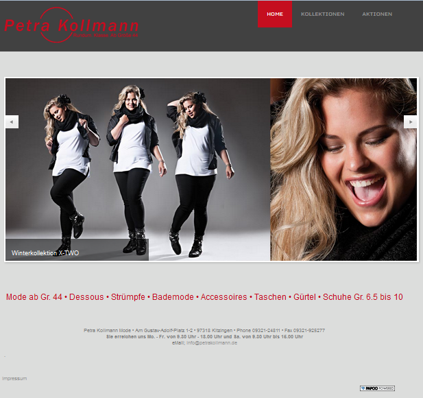 Screenshot der Webseite von Ptra Kollmann Mode.